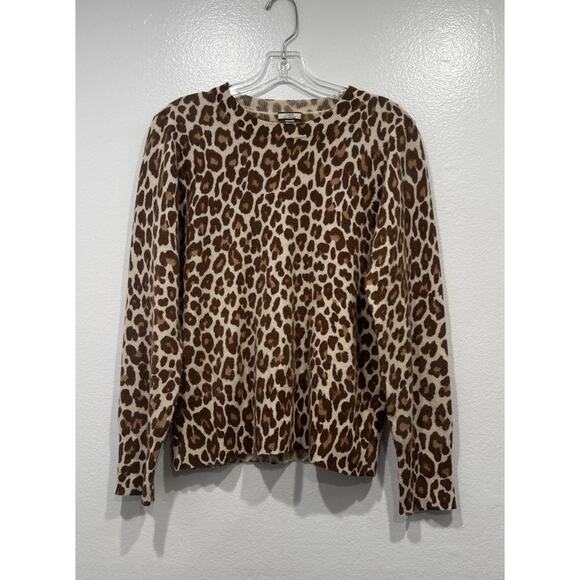 J. Crew Sweaters - J. Crew 100% Cashmere Leopard Print Crewneck Pullover Sweater Size Medium Glam
